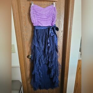 Deb PLUS Lavender & Navy Strapless High Low Prom Dress Size 14